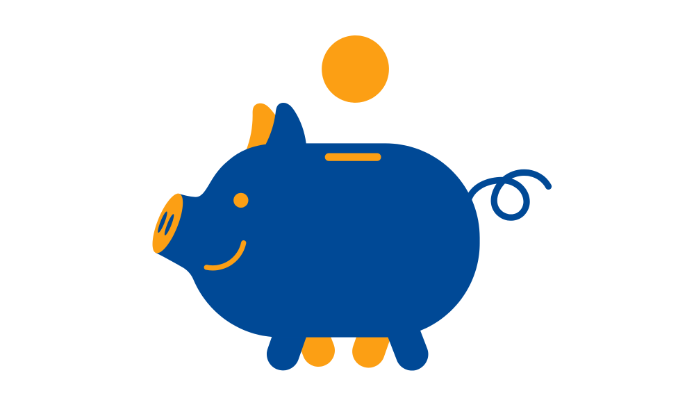 Illustration eines blauen Sparschweins mit Münze – Symbol für Festgeldanlagen, Sparen und sichere Geldaufbewahrung.
